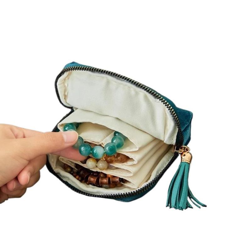 NEW Compact 5-Tier Jewelry Case Zippered Velvet Bag with Dedicated Slots, Ideal for Organizing Collections at Home or On-the-Go