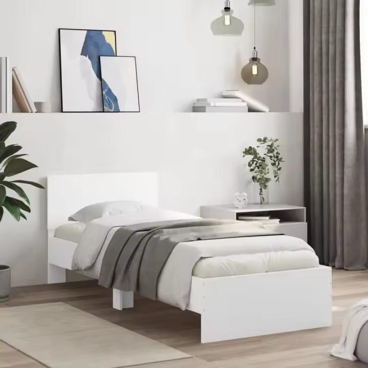 Cama con cabecero madera de ingeniería blanca 90x190 cm - 1