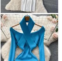 Vestido Largo Elegante De Otoño Invierno Para Mujer Con Cuello Haltera Y Cintura Ajustada Vestido Bodycon Coreano Para Oficina Vestidos De Suéter - details 9