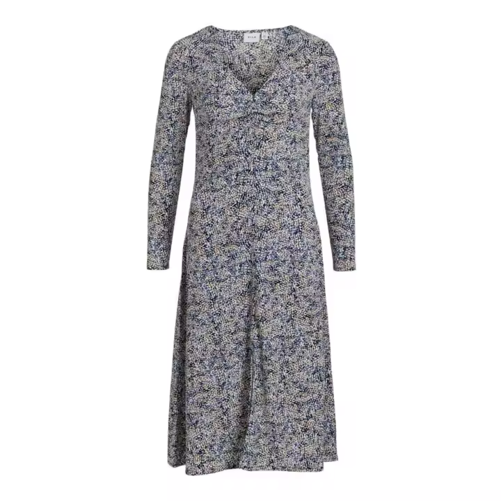 Vestido Vila Vimoda Jia V-Neck Midi Azul Para Mujer - 1