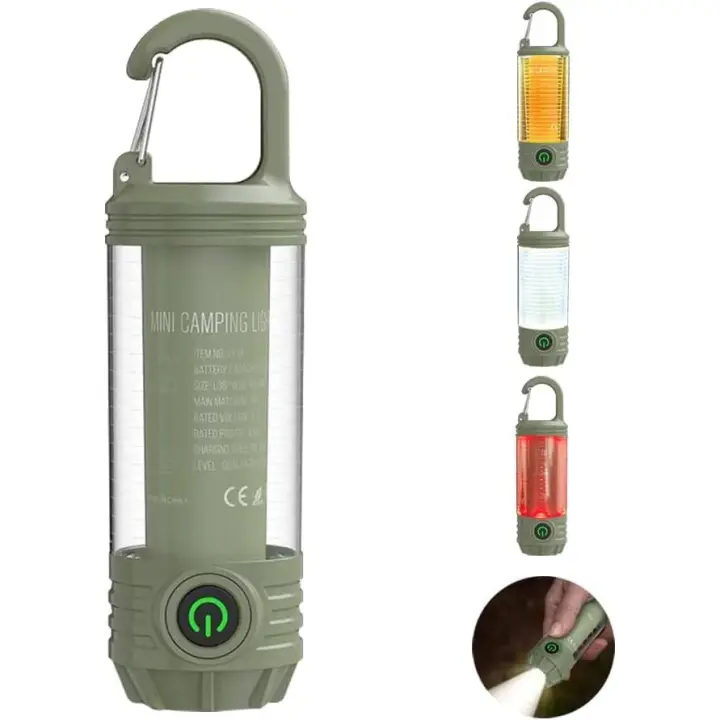 Mini interior LED recargable para camping, Luz portátil para exteriores con carro, Luz Blanca Cálida y luz roja, Modos 6, con flash de señalización - 1
