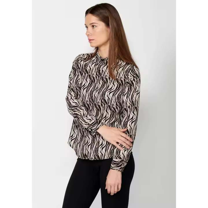 Koroshi Blusa manga larga de cuello camisero y estampado cebra color Marrón para Mujer - 1