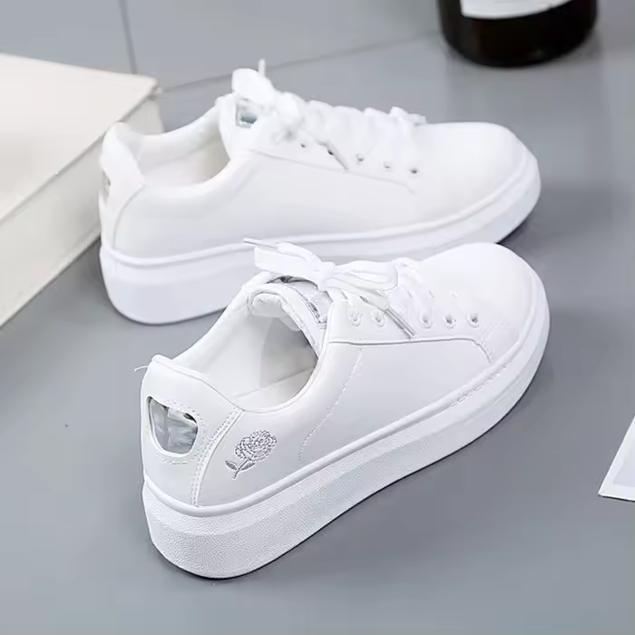 Zapatos De Mujer En PU Cuero Sintético Con Bordado Blancos Broderie Respirables Con Flores Y Cordones Nueva Colección Zapatos Casuales - 1