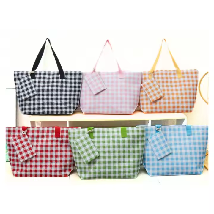 Bolso de playa efecto Vichí cuadraditos con monedero bolso grande 56 x 36 x 17 cm multiuso, diario ,gimnasio ,playa ,gran capacidad Nueva colección primavera/verano 2025 para mujer - 1