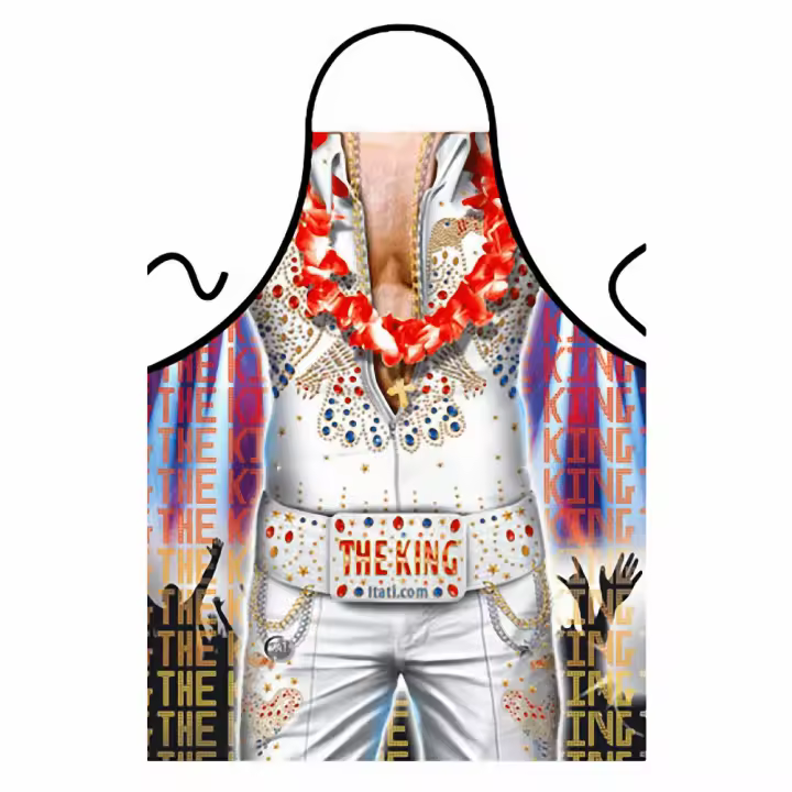 ITATI - DELANTAL HOMBRE PARRILLA BARBACOA Delantal de Cocina Antimanchas para Hombre, Modelo Elvis Presley, Medidas 75 x 58 cm - 1