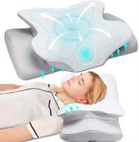 Almohada Orthopédica Pulatree Para Lado Espalda Y Estómago En Espuma De Memoria Antideslizante Contorno Cervical Para El Cuello Odorífera Y Libre De Olor - details 0
