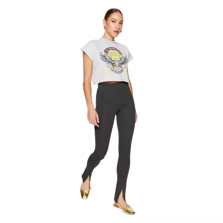 Trendyol Anthracite Slit Interlock Knitted Trousers - 1
