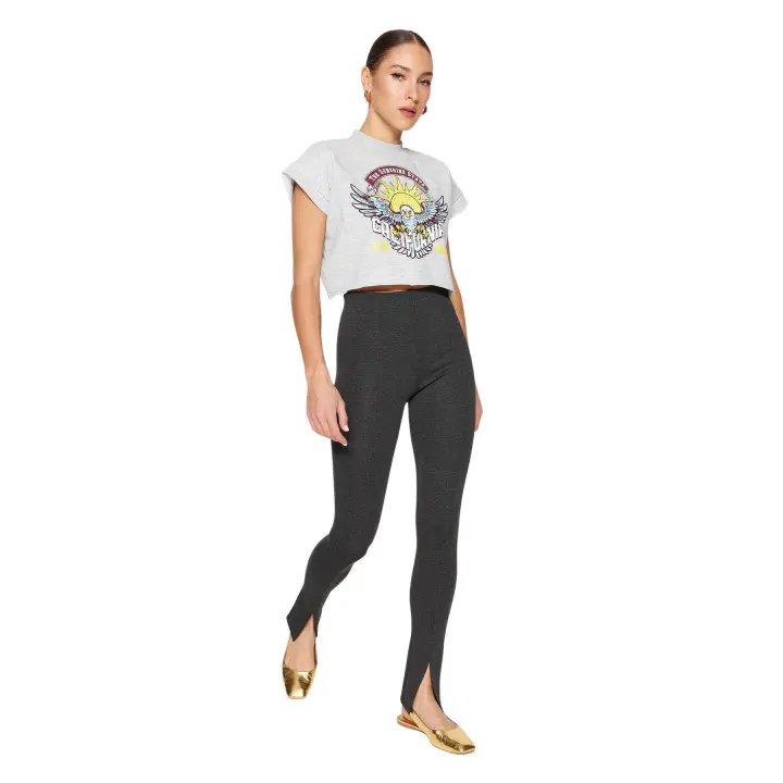 Trendyol Fuchsia Legs With Slits High Waist Interlock Knitted Leggings Pants Twoaw21Pl0263 - 1
