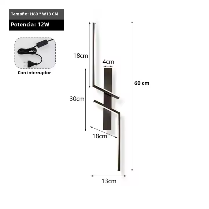 Lámpara De Pared LED Interior Con Interruptor De Enchufe Para Dormitorio Fondo De TV Negro Oro Lámpara De Pared Aluminio Para Pasillo - 1