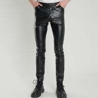 Pantalones De Cuero PU Para Hombre Estilo Punk Ajustados Con Cierre De Cremallera Y Bolsillos Longitud completaSeasons: Primavera Otoño - details 3