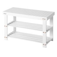 Banco zapatero de bambú, 3 estantes, 70x28x45 cm, ideal para entradas, baños, salas de estar y pasillos, color blanco o madera - details 0