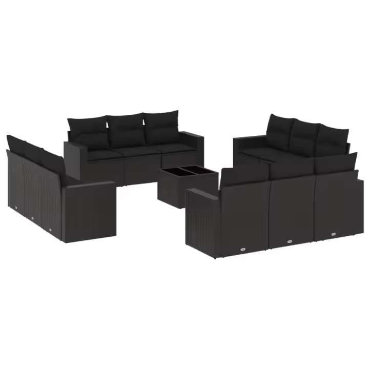 Set de sofás de Jardín y bolsillos 13 pzas sintético Negro - 1