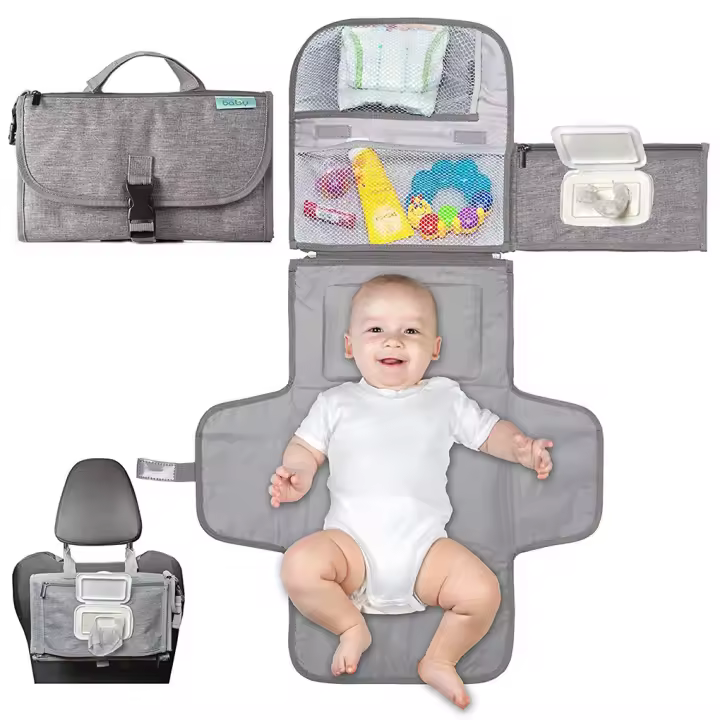 Alfombrilla De Cambio De Pañales Portátil 3 En 1 Con Bolsillos Impermeable Para Viaje Plegable Con Bolsa De Mano Para Bebés De 0 a 36 Meses - 1