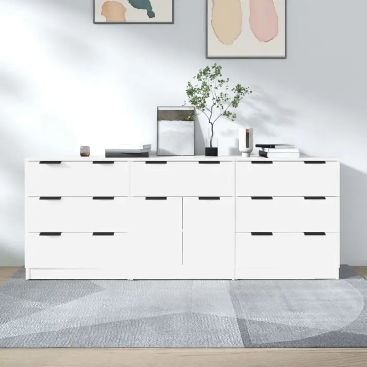 vidaXL Aparador de 3 piezas madera contrachapada blanco - 1