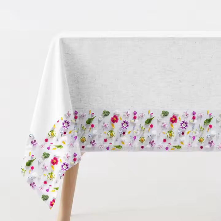 Manterol - Mantel antimanchas liso con franja estampada floral, con forma cuadrada o rectangular con tratamiento para las manchas. Repele el agua y es fácil de limpiar. Tejido de tela de calidad y duradero. - 1