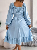Vestido A-Line De Mujer Elegante Otoño Invierno Color Sólido Cuello Cuadrado Manga Larga Volantes Vestido Midi Casual Polyester Spandex - details 2