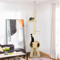 PawHut Árbol para Gatos de Suelo a Techo de 225-255 cm Torre para Gatos Altura Ajustable con Cueva Plataformas Hamaca Postes Rascadores Rampas y Bolas Colgantes Ø48x225-255 cm Beige - details 1