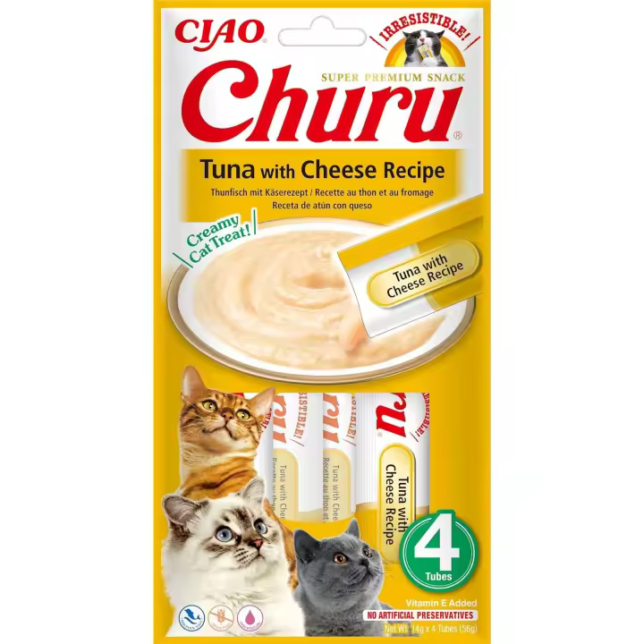 Pack de 3  Churu Snack Puré Receta De Atún Con Queso Para Gatos 4X14gr - 1