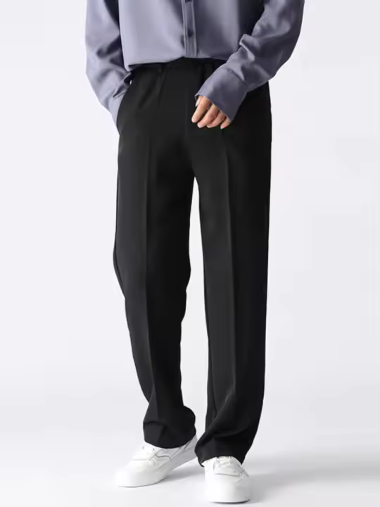 Pantalones Casuales Para Hombre Estilo Coreano Moda Primavera Otoño Poliéster Suelto Draped Trousers Pantalones Rectos Semi-anchos Con Bolsillos Cierre De Cremallera - 1