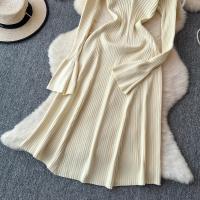 Vestido Largo Elegante Para Mujer Con Mangas Flared Y Volantes Cuello V Solido Bodycon Para Fiesta Y Oficina Polyester Mid-Calf - details 23