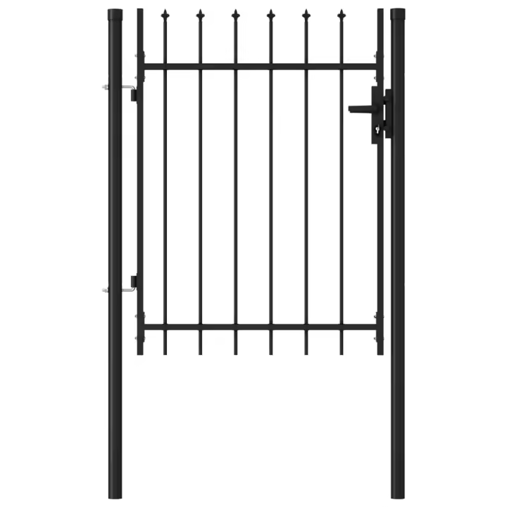 vidaXL Cancela de valla con una puerta y puntas acero negro 1x1,2 m - 1
