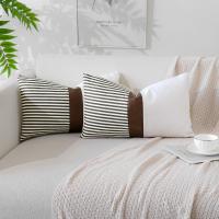 Pack de 2 Fundas de Cojín con Relleno - Almohadas Decorativas de Algodón y Lino con Rayas y Cuero Imitación - Ideal para Sofá, Salón o Dormitorio - 30x50cm - Marca REINO MANSIDI - details 4