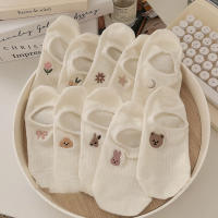 Conjunto De Calcetines De Algodón Para Mujer 10 Pares Calcetines De Tobillo Transpirables Veraniegos Con Patrón De Dibujos Animados Blancos Versátiles - details 5