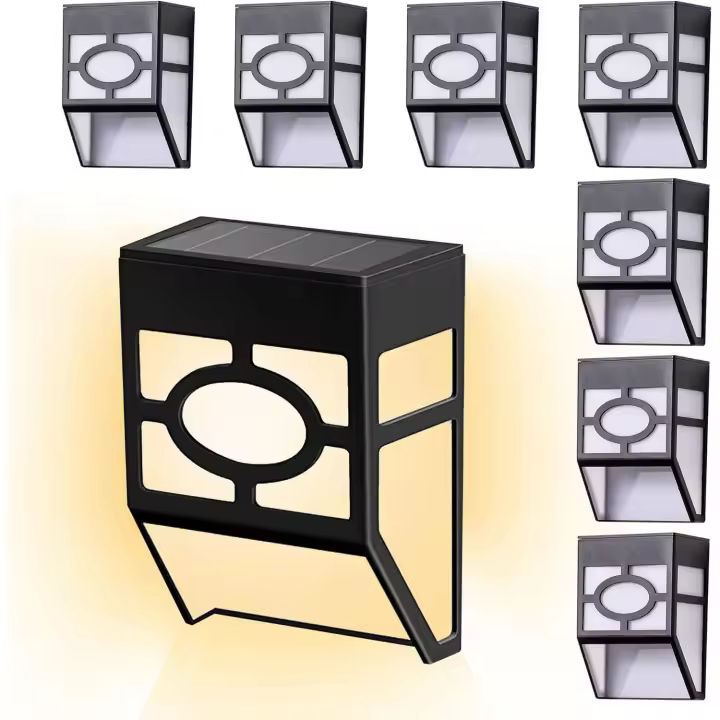 Luces solares de pared para exteriores (8 unidades) - Luces solares para vallas - Iluminación exterior - Luces LED impermeables para jardín, terraza, patio, puerta de entrada, patio y camino de entrada - 1