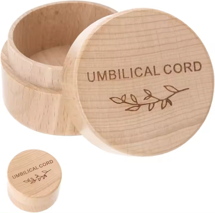 Caja De Recuerdos Para Cordón Umbilical De Madera Grabada Caja De Memoria Para El Primero Corte Del Cabello De Bebé Unisex - 1