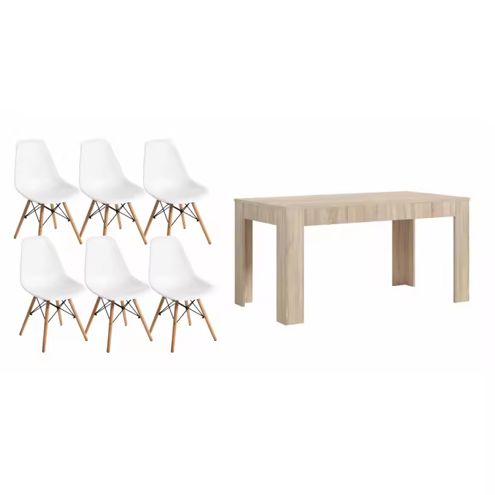 Mesa de Comedor o Cocina Cambria + 6 Sillas Estilo Nordico Blanco - 1