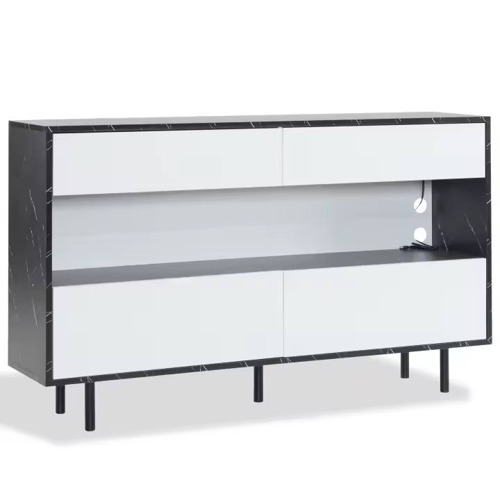 150x35x89. Aparador de Diseño de Mármol Negro de 5 cm with Espacio de almacenamiento Abierto, 4 bolsos E iluminación LED, Marco metálico Resesto y antiinclinación, muebles de almacenamiento Elegantes in Cocina, Sala de estar - 1