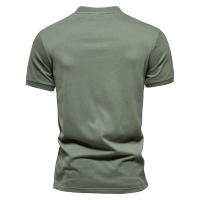 Camiseta De Algodón 100% AIOPESON Para Hombre Color Sólido Cuello V Con Cremallera De Calidad Alta Estilosa Casual Para El Verano - details 7
