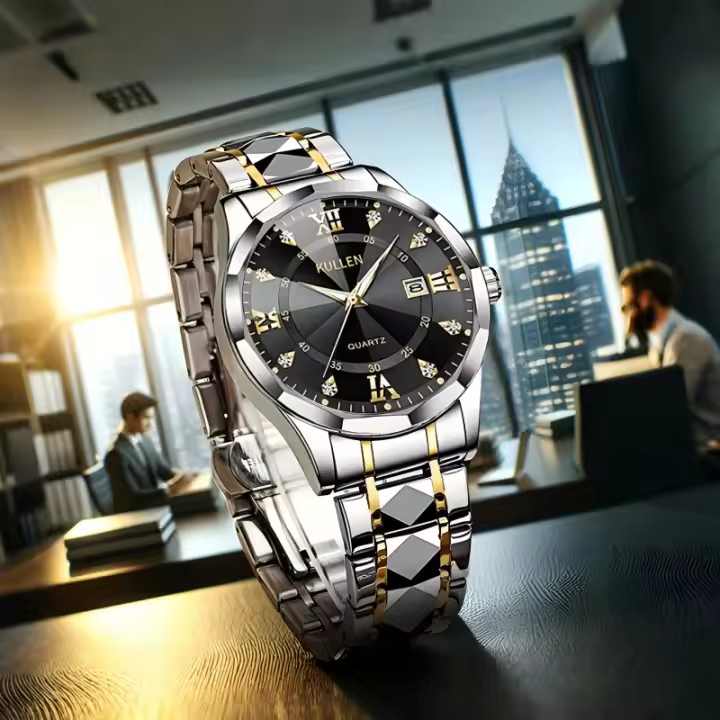 Reloj De Pulsera De Acero Inoxidable Para Hombre Lujo Reloj De Cuarzo Estilo De Negocios Con Display De Números Romanos - 1