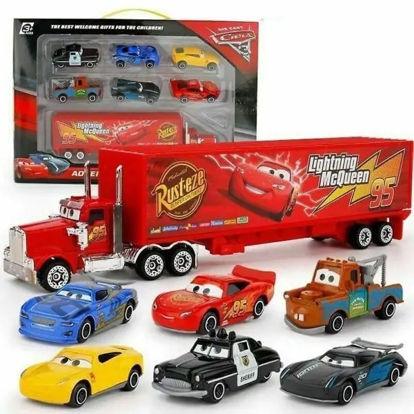 Set de 7 coches de carreras de Cars 2 con el logo de Rayo McQueen y camión Mack, regalo - WELLNGS - 1