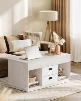 Mesa de Centro, Mesa de Café con Tablero Elevable, 2 Cajones y Compartimentos Ocultos, Estantes Abiertos, para Sala de Estar, Estudio, Blanco o Beige - details 1