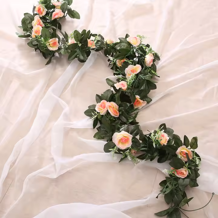Vine De Rosas Artificiales De Seda Para Decoración De Pared Y Bodas Arreglo Floral Romántico Para Hogar Y Navidad Plantas Falsas Con Hojas - 1