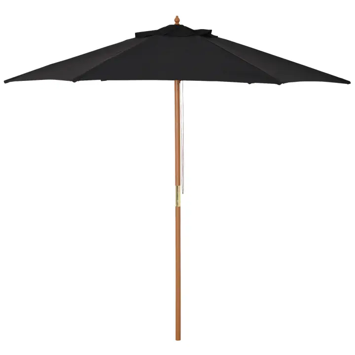 Outsunny Sombrilla Parasol de Madera Ø250x230cm para Exterior con 6 Varillas Sistema de Cuerda con Fijación Desmontable Portátil Fácil de Guardar y Transportar - 1