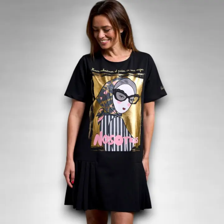 Vestido Grace Anabel Lee Corto - "Nunca subestimes" con Maxi Print y Foil Dorado - 1