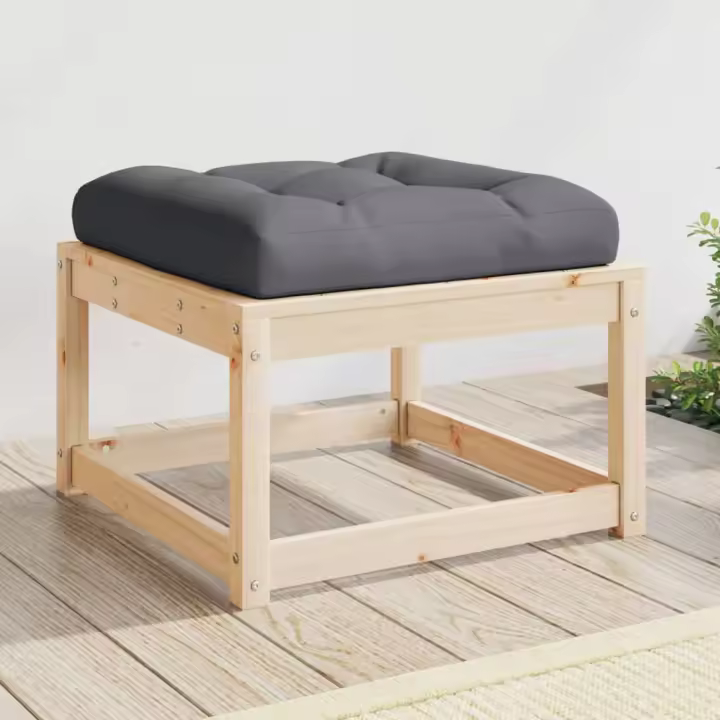 vidaXL Taburete de jardín con cojines madera maciza de abeto Douglas en color Douglas natural/Blanco/Impregnado natural y más | cómodas modernas ergonómicas para comedor cocina salón hogar - 1