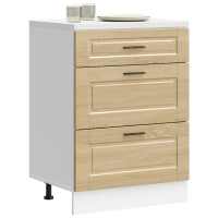 vidaXL Mueble bajo de cocina porto roble marrón madera reconstituida en color Marrón roble/Blanco brillante/Gris hormigón y más | almacenamiento funcional diseño moderno para baño dormitorio sala - details 3