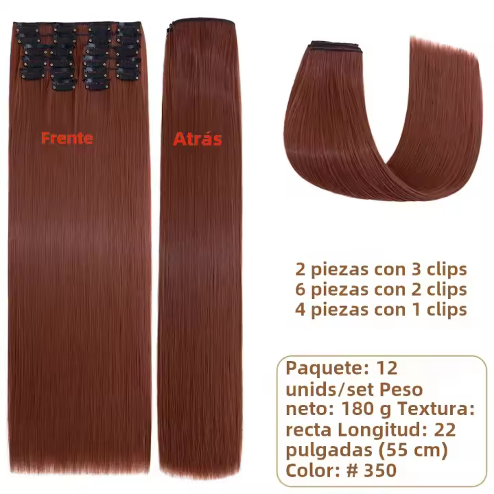 Extensiones De Cabello Sintético Recto BENEHAIR 180g 12PCS 22" Para Mujer Resistente Al Calor Pieza Completa Extensiones De Cabello Con Clip - 1