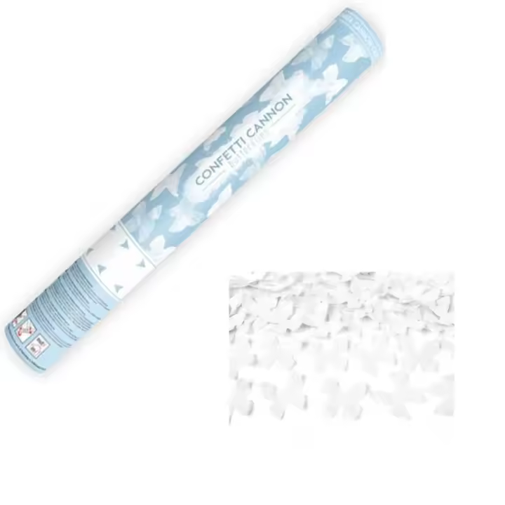 Cañón Confeti Mariposas blancas de papel Pack 12 unidades para bodas, bautizos, fiestas y eventos - 1