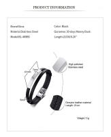 Pulsera De Cuero Genuino Negro Para Hombre Vnox ID Tag Estilo Elegante Doble Capa Envolvente Ajustable 8.26 Pulgadas - details 3