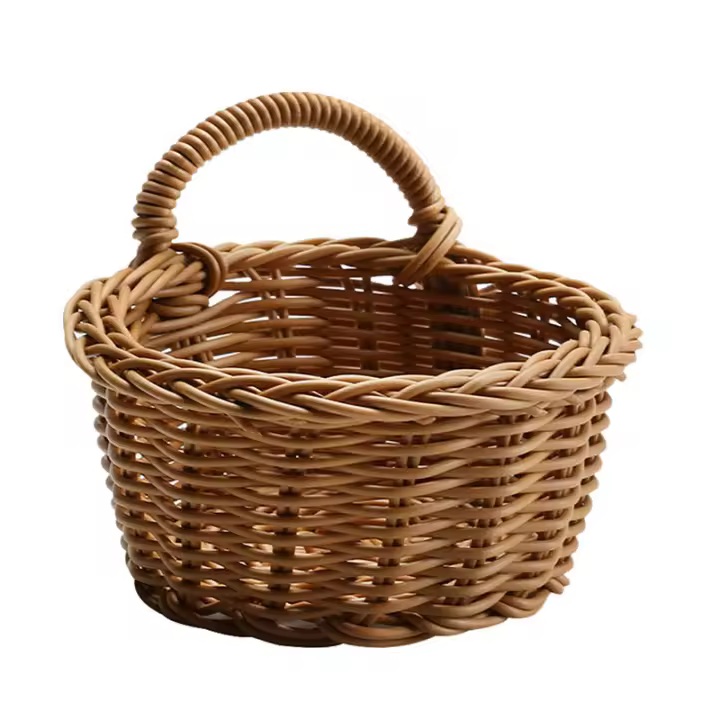 Cesta De Almacenamiento De Rattan Con Manija Diseño Minimalista Para Cocina Y Sala De Estar Organizador Ecológico De Frutas Y Alimentos - 1