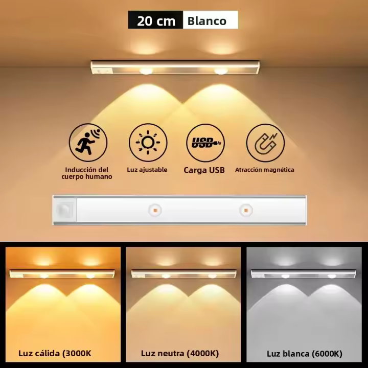 Lámpara De Armario Recargable LED Sin Cable Con Sensor De Movimiento Para Gabinete 50/40/30/20CM Luz Interior Para Dormitorio Cocina Armario - 1