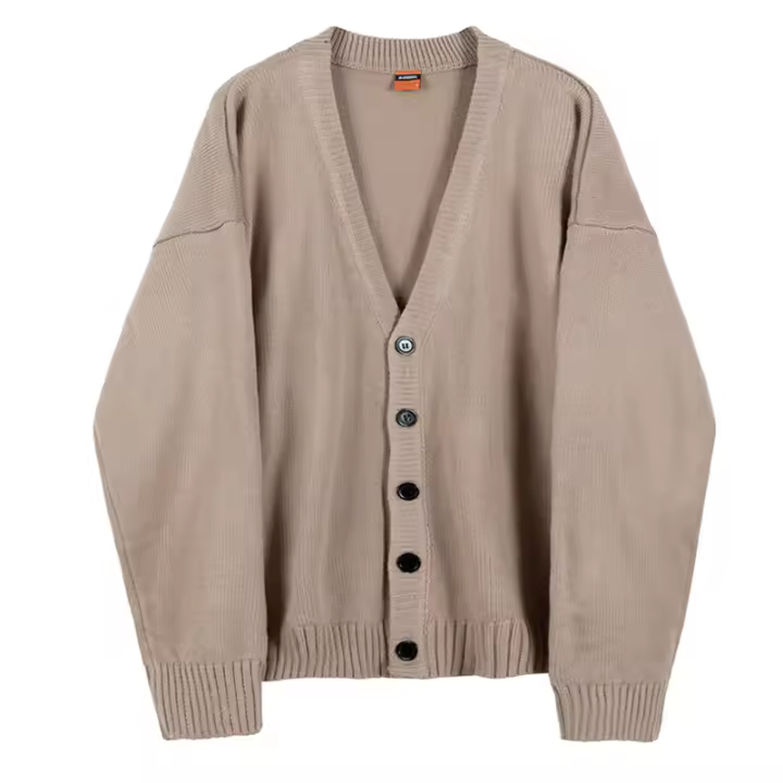 Chaqueta De Punto Para Hombre 2024 Color Sólido Cardigan V-Neck Cierre Simple Ropa Casual De Otoño Chaqueta Plancha De Calle Alta - 1