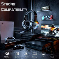 Auricular De Juego Con Micrófono Cancelación De Ruido RGB Auriculares LED Para PS5 PS4 Xbox One PC Laptop Mac Computer - details 0