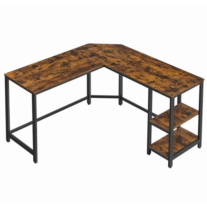 VASAGLE Escritorio de Ordenador, Escritorio de Esquina en Forma de L, Escritorio con 2 Estantes, Ahorra Espacio, para Juegos, Oficina Casa, Fácil de Montar, Marrón Rústico y Negro/Greige y Negro/Negro con Vetas de Madera - 1