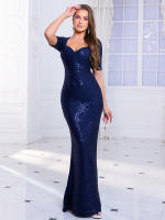 Vestido Maxi De Noche Con Encaje Y Cintura Imperio Manga Corta Diseño Clásico Para Fiesta De Baile Y Bodas Vestido De Cóctel Estirado - details 6