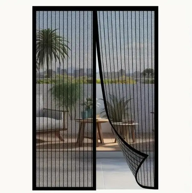 Easy-Install Magnetic Mesh Curtain for Summer - Insect & Mosquito Repellent, Breathable Polyester Blend, Classic Style, Ideal for Bedroom, Living Room & Wardrobe Doors - 1